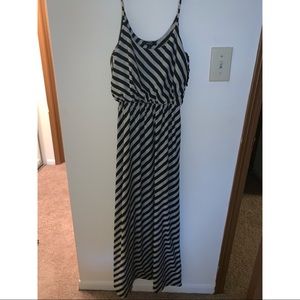 Black and gray striped maxi dress